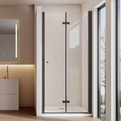 Cozynest Duschtür Faltbar Schwarz 80x185cm Nischentür Dusche 180°Falttür | Einzelfalttür mit 6mm ESG-Sicherheitsglas,Hebe-Senk-Mechanismus,Rahmenlos