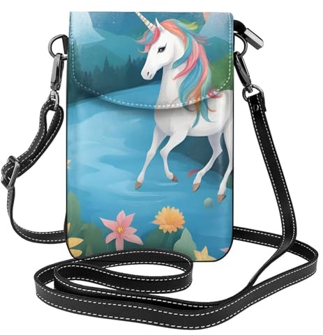 XBKGOHA Kleine Handy-Geldbörse, 19,3 x 12,4 cm, mit Einhörnern, bedruckt, Leder, Crossbody-Klappe, Handytasche für Damen, perfekt für Spaziergänge, Camping