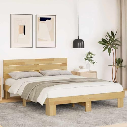 GeenYuu Massivholzbett Eiche 140x200 cm, Robustes Bettgestell mit Kopfteil, Lattenrost, Stauraum, langlebiges Schlafzimmermöbel für erholsamen Schlaf, ohne Matratze