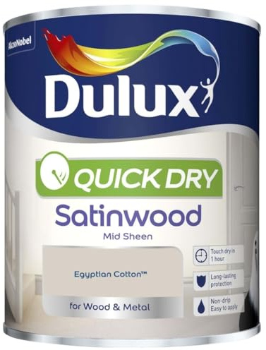 Egyptian Cotton Quick Dry Satinwood Paint 750ml | Interior Wood and Metal Paint | Durable Mid Sheen Finish | Fast Drying Trim Paint for Doors Skirting Boards Cupboards and Furniture