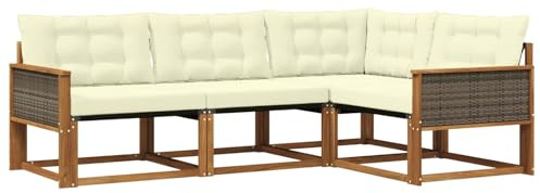 vidaXL Outdoor-Sofagarnitur mit Kissen 4 pcs Natur und Creme, Garten Loungeset, modernes Outdoor Sofa, langlebige Möbel, stylische Terassen-Sitzgelegenheiten, ideal zum Entspannen