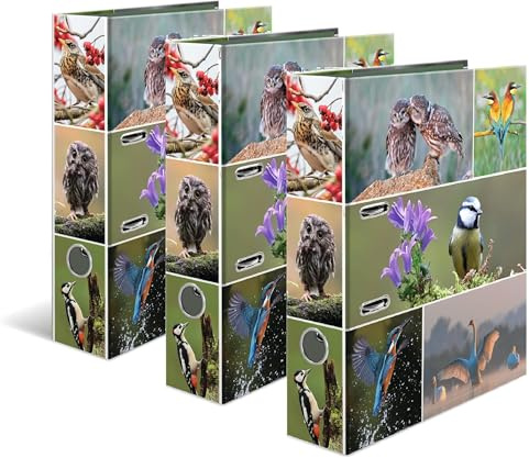 HERMA Ordner A4 Vögel, 7 cm breit, Kinder Ringordner mit Tier Motiv, bunter Aktenordner mit Innendruck für Jungen und Mädchen (3 Ordner)