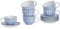 Patterned Porcelain Cappucino Cups and Saucer Set - Blue Flower Print - Set of 12