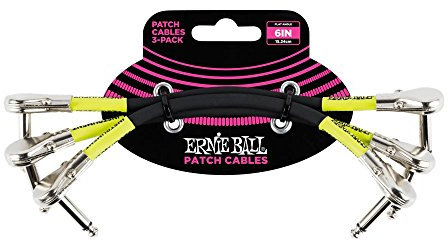 Ernie Ball 6 inch Flat Angle / Flat Angle Patch Cable 3-Pack - Black