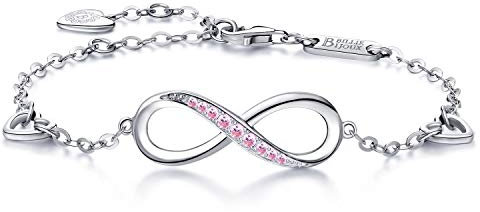 Billie Bijoux Infinity Unendlichkeit Symbol Damen Armband 925 Sterling Silber Zirkonia Armkette Verstellbar Charm Armband or Mother's Day (Rosa)