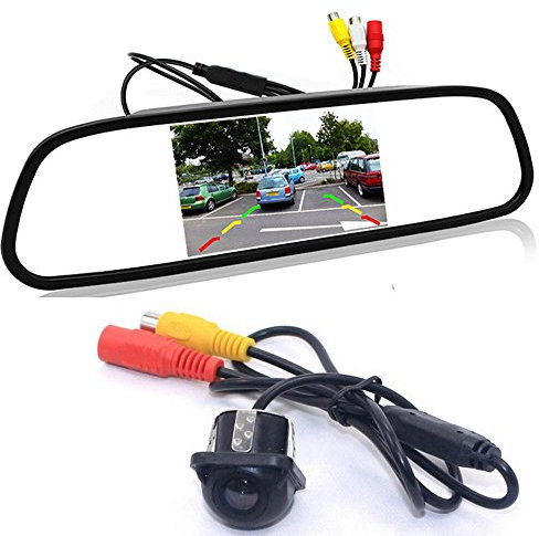 GOFORJUMP Auto Video Einparkhilfe, HD 4,3 Zoll Farbe LCD Auto Rückspiegel Monitor + Mini Nachtsicht CCD Rückfahrkamera