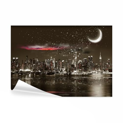 decomonkey Fototapete New York Nacht, 200x140 cm, XL, Mond Sterne Stadt | schwarz, Vlies, Schlafzimmer, Wohnzimmer, Tapete, Fototapeten, Tapeten, Vliestapete, Wandtapete, moderne, Wandbild, Wand
