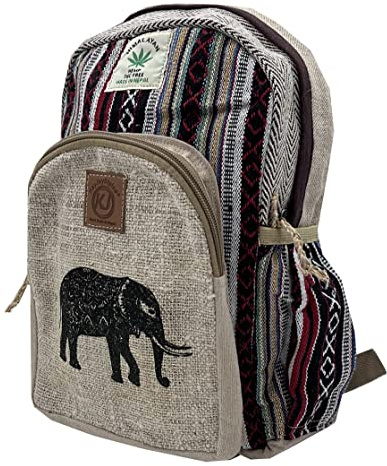 KayJayStyles Handmade Natural Hemp Nepal Backpack Purse for Women & Girls Small Lightweight Daypack, Elephant, M, Daypack Backpacks