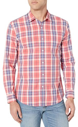 Amazon Essentials Men's Regular-Fit Long-Sleeve Casual Poplin Shirt, Washed Red Windowpane, XL