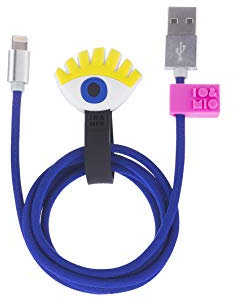 Wondee Global Services Cavo Dati USB-Lightning IO e Mio per iPhone, iPad e Airpods con Protezione per Cavi. Design Occhi Blu con Certificato (Made for Apple)