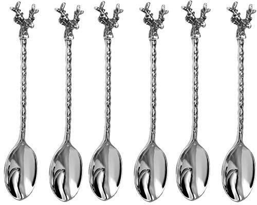 SILBERKANNE Kaffeelöffel Teelöffel Hirsch L 13 cm 6 er Set Premium Silber Plated edel versilbert in Top Verarbeitung. Fertig zum verschenken mit schicker Geschenkverpackung