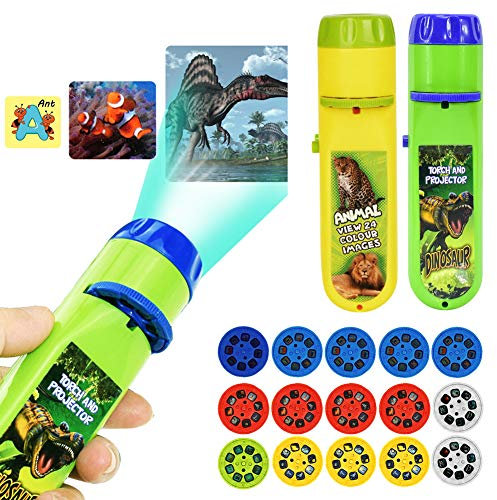 HahaGo Torch Projector Projection Lighting Story Torches Light Toy Slide Lamp Apprentissage éducatif Veilleuse au coucher(120 images,5 thèmes,dinosaure+océan+animal+espaceextra atmosphérique+lettres)