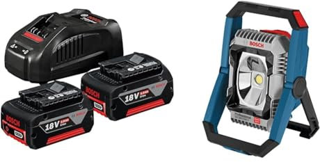Bosch Professional 18V System Akku Starter-Set & 18V System Akku LED-Baustellenlampe GLI 18V-2200 C (max. Helligkeit 2200 Lumen, Connect Ready, ohne Akkus und Ladegerät, im Karton)