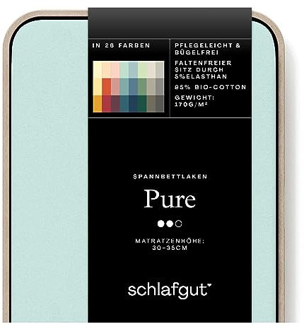 Schlafgut Pure Spannbettlaken 180x200cm bis 200x220cm Petrol Light, Spannbetttuch aus weicher Biobaumwolle