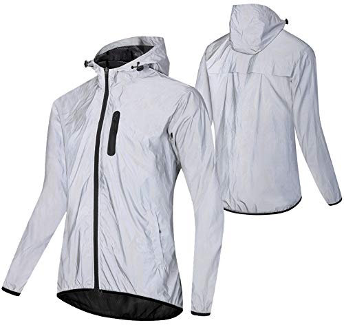WWAIHY Reflektierende Langarm Fahrradjacke Herren,Sommer Wasserdicht Atmungsaktiv Fahrradjacke,Winddichte Schnell Trocknen Regenjacke Laufjacke,für Radfahren Wandern Bergsteigen,Silber(Size:XXL)