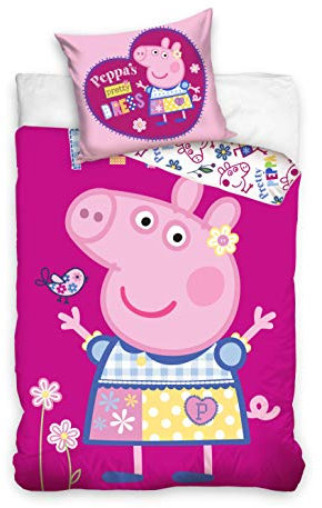 Peppa Pig Peppa Wutz Bettwäsche Wendebettwäsche Set, 2-teilig, 135 x 200 cm, 80 x 80 cm, 100% Baumwolle, Linon