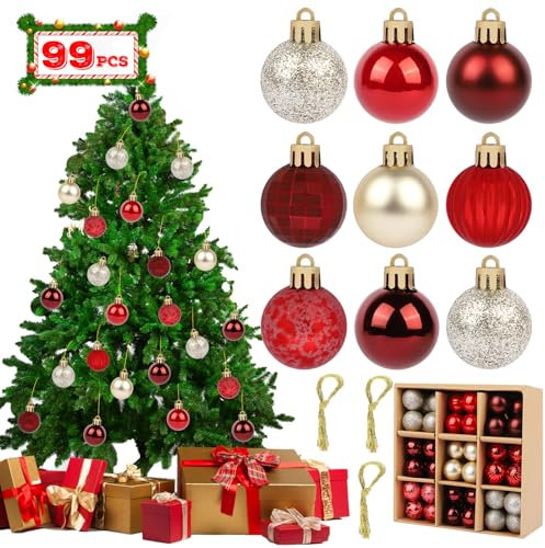 UYOTBKEUB Weihnachtskugeln Weihnachtsdeko Set,99 Pcs Kunststoff Weihnachtsbaumkugeln Box Christbaumkugeln Plastik Bruchsicher, Weihnachtsbaumschmuck