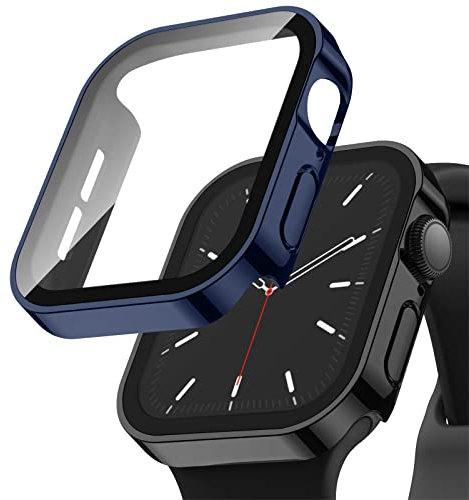 Recoppa 2 Stück Apple Watch Schutzhülle 40mm, wasserdichte Hülle mit Displayschutz aus Glas für Apple Watch Series 6/SE/5/4, Schwarz+Blau
