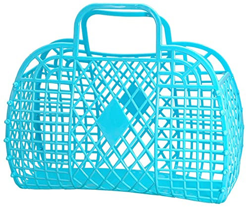 Jelly Bag für Kinder, Mädchen, Frauen, Kinder-Strandtasche, modische Kunststoff-Jelly-Geldbörse, 80er Jahre Retro-Geldbörse mit Sackleinen (Small, Hellblau)