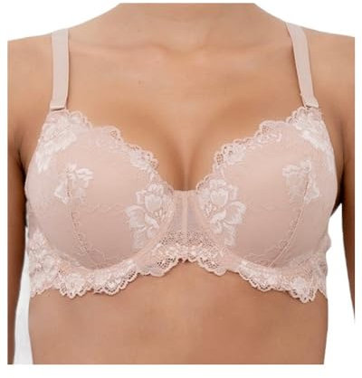 LORMAR 1 Pezzo Reggiseno Donna Favoloso Balconcino in Pizzo con Ferretto - Coppa C, Noisette 6
