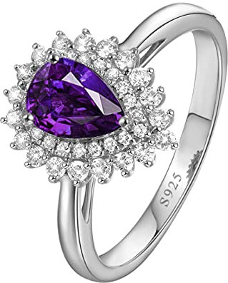 Bishilin Ringe Frauen Silber 925, Trauringe Blume mit Violett Tropfen Zirkonia Hochzeitsringe Verlobung Ring Silber Gr.51 (16.2)