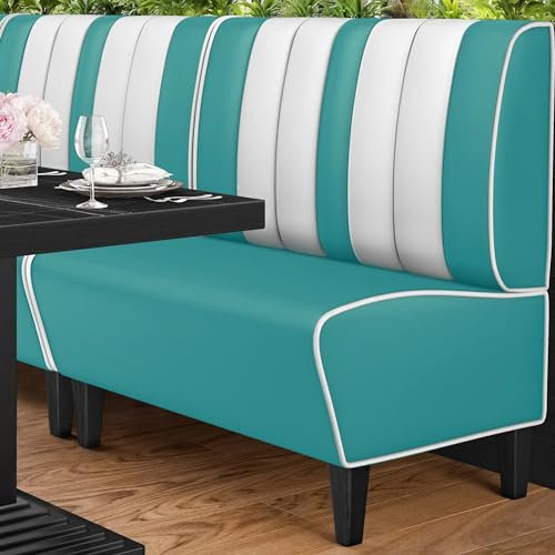 GGMMÖBEL American 1 | Dinerbank | B:H 100 x 103 cm | Gestreift | Türkis | Leder | American Diner Möbel, American Dinerbank