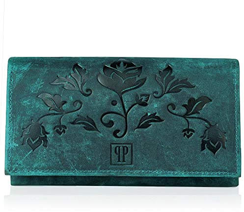 Geldbörse Damen Leder groß viele fächer Vintage mit RFID Paolo Peruzzi T-44 Grün
