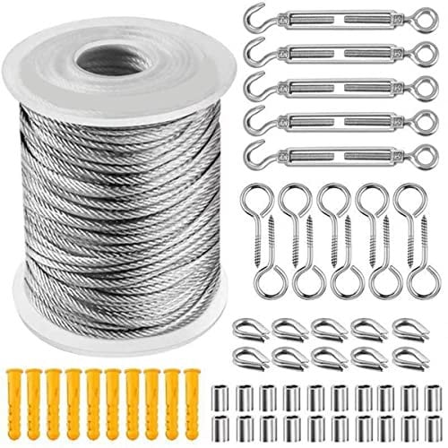 HZSOOCH 30m/2mm Garden Wire For Climbing Plants, Stainless Steel Wire Rope Kit, M5 Turnbuckle Wire Tensioner Kit, Fence Wire Roll Kit, Cable Railing Kit, Garden Wire Tensioner Kit