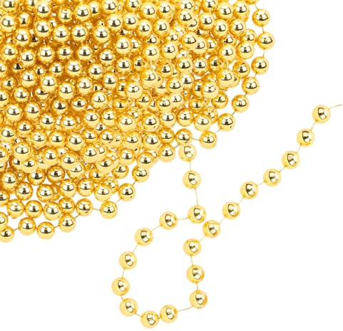 WedDecor 24 Feet Christmas Bead Chain Hanging Pearl Metallic Xmas Bead Garlands Shiny Artificial Tinsel For Christmas Tree Decorations DIY Art & Crafts Events Party Décor, Gold
