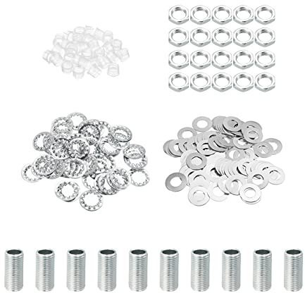 PATIKIL M10 Filetage 2cm Lampe Tige Filetée Trousse avec Écrous Blocage Rondelles, Assortiment de Fixations pour Lustre Plafond Luminaire Bricolage, Placage Zinc