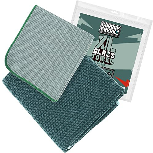 Garage Freaks Auto Glastuch 2er Set - XL Glass Towel - 1x Waffeltuch für Glas groß 50x80cm & 1x 40x40cm, 400GSM - Mikrofasertuch für streifenfreies Reinigen von Autoscheiben