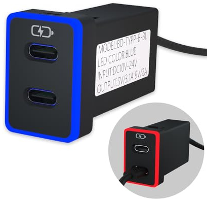 B&DOG XSIN Car Charger for Toyota USB C Dual Port Pd Type C Fast Charging | LED Light Luminous Border Soft And Non Glaring At Night,Compatible With Smart Phone,Tablet,and More