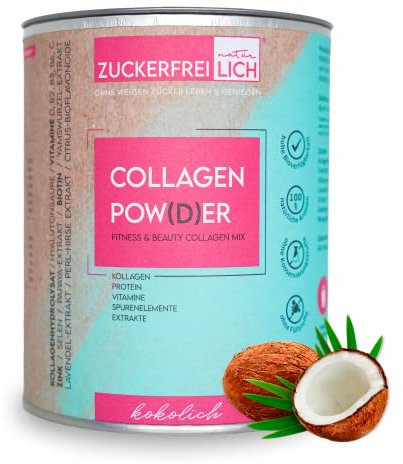 ZUCKERFREIlich Collagen Pulver kokos 240g ohne Zucker, Kollagen mit Vitaminen, zuckerfreies Protein und Spurenelementen, hochdosiert mit 7.000 mg Kollagenhydrolysat pro Portion
