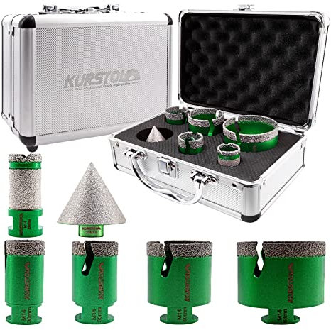 KURSTOL Diamant-Bohrkrone Kit - 4 Stück Diamantbohrer 30/35/50/68MM+25MM Vielseitig Diamant Fingerfräs Bit+50MM Fasenbits Trockenbohren für Porzellan Fliese Granit Marmor