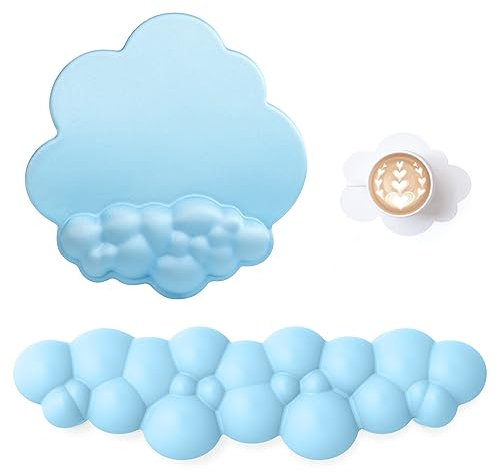 ATTACK SHARK Cloud Wrist Rest & Mouse Pad with Coaster,Ergonomic Keyboard Wrist Support and Mouse Mat,Improved Posture,Pain Relief,Anti-Slip Base,Ultra-Soft Comfortable for Gaming/Typing-Blue