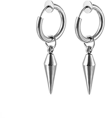 Boucles d'Oreilles Clips Acier inoxydable Unisexe, Faux Piercing Anneau avec Cône Argenté Fantaisie
