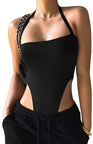 BKEPDY Damen Body Damen Elegant Sexy Bodysuit Ärmellos Bodies Oberteil Overall Sexy Unterziehbody Blusebody Elegant Schmal Bodys Tops Sexy (Schwarz S)