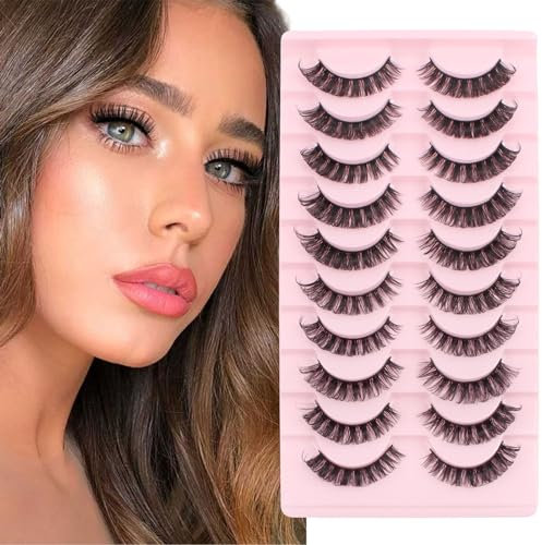 Faux Cils Volume Russe Naturel 3D Faux Cils 10 Paires Cat Eye Yeux de Biche Russian Fake Lashes Moelleux Faits à la Mai Cils a Cils Vison Réutilisables Mink False Eyelashes