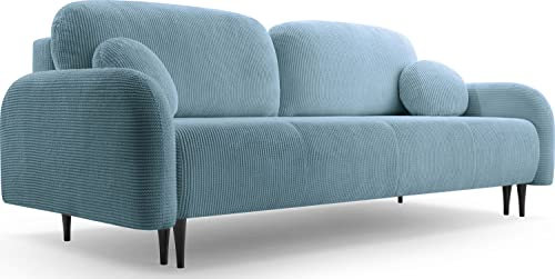 WFL GROUP Sofa mit Bettkasten - Schlafsofa mit Schwarze Holzbeinen - 3-Sitzer Sofa Couch mit Schlaffunktion Bettfunktion Skandinavisch Polstergarnitur - Hell Blau