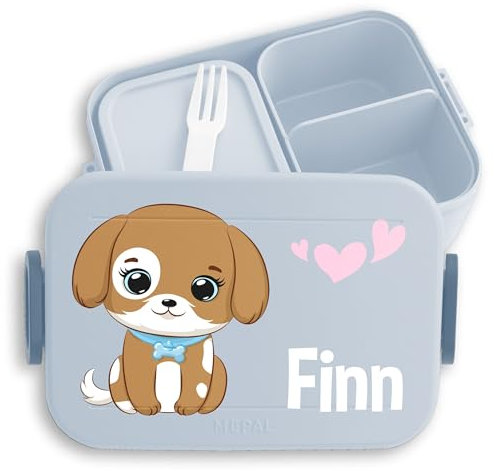 Kinder Bento Box Midi Lunchbox für Mepal Bentobox - Hund süß Hundemotiv Hunde Dog Dogs - 900 ml - Hellblau - brotdose personalisierte hunden jausenbox fächern und name bento-lunchbox brotbox