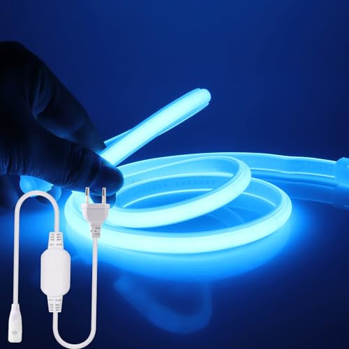 Wisada COB Neon LED Streifen 12m,220V 288 LEDs/m FCOB LED Band, Hohe Dichte Flexibler Superhell Eisblau Neon LED Lichtband,Wasserdicht Silikon LED Neonlicht für Schlafzimmer Architekturbeleuchtung