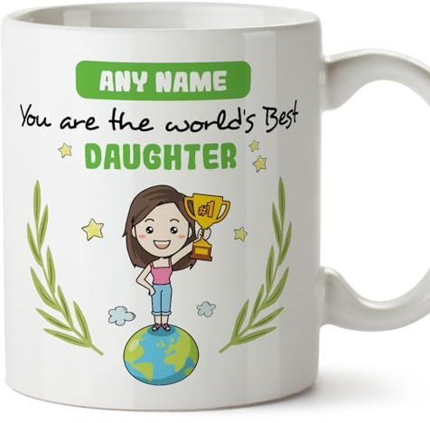 MUGFFINS Tazas Personalizadas para HIJA - En Inglés - You are World's Best - 11 oz / 330 ml - Regalo personalizable original y divertido