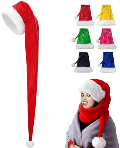 150cm Weihnachtsmütze Nikolausmütze Erwachsene Plüsch,Plüsch Nikolausmütze mit doppeltem Samt für Weihnachtsfeiern,Bequemes Dicker Klassischer Nikolausmütze für festliche Partys im neuen Jahr