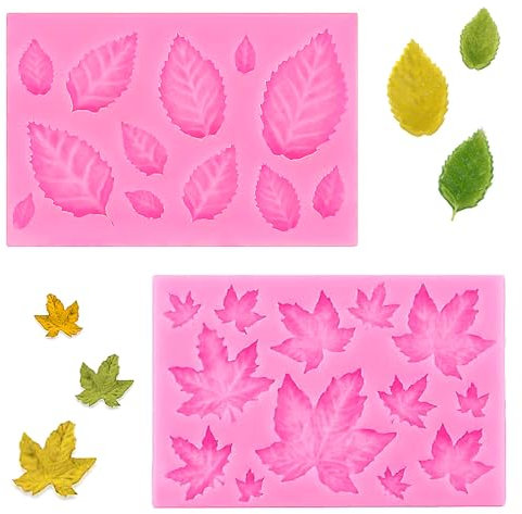Lot de 2 moules en silicone pour fondant en forme de feuilles - Différents thèmes qui peuvent être utilisés pour la décoration de gâteaux ou de sucettes au chocolat