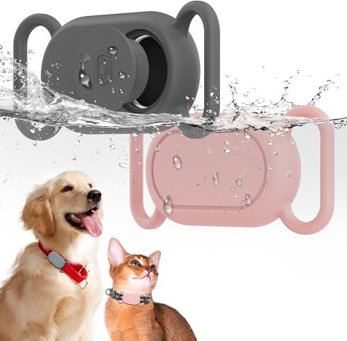 Wasserdichte Silikon-Schutzhülle für Galaxy Smarttag2, 2 Stück, für Hunde und Katzen, Anti-Verlust, kratzfest, Zubehör, Schutzhülle für Samsung Galaxy Smart Tag2 (Grau/Rosa)