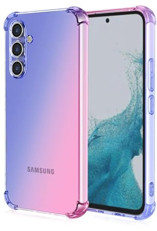 EASSGU Custodia per Samsung Galaxy A55 5G (6.5 Inches), Cover Silicone TPU Colore Sfumato Trasparente, Custodia per Telefono Antiurto e Antigraffio - Blu Rosa