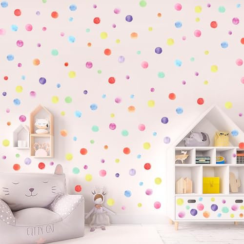 Bunt Wandtattoo Kinderzimmer,Tupfen Wandsticker,Aquarell Polka Dots Wandaufkleber,Tupfen Wandsticker für Mädchen Junge Schlafzimmer,DIY Selbstklebend Kreise Pastell Stickers Babyzimmer Wanddeko