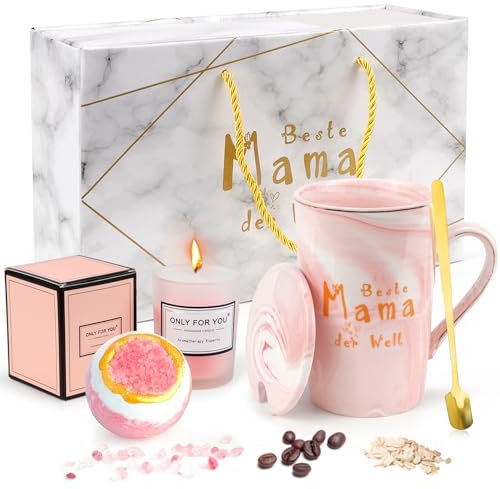 CHRI Geschenke Tasse Set für Mama - Beste Mama der Welt Geburtstagsgeschenk, Edle Geschenkbox Mit Aroma-Kerze