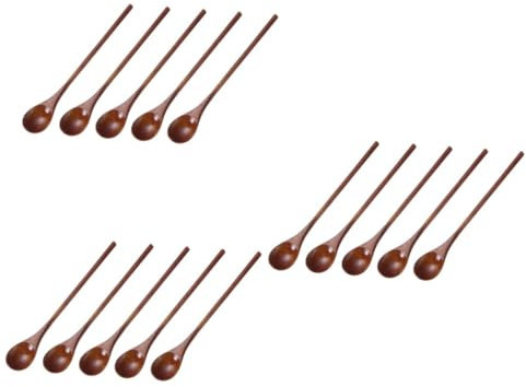 Cabilock 15 Piezas Cuchara De Madera De Cocina De Madera Para Comer Cuchara De Miel De Madera De Cocina De Cafe Manejar Comiendo Café Mango Largo
