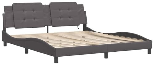 vidaXL Bettgestell, Bett mit LED ohne Matratze Zadar, Bettrahmen mit Lattenrost Wellenform, Doppelbett für Schlafzimmer, Grau 180x200cm Kunstleder